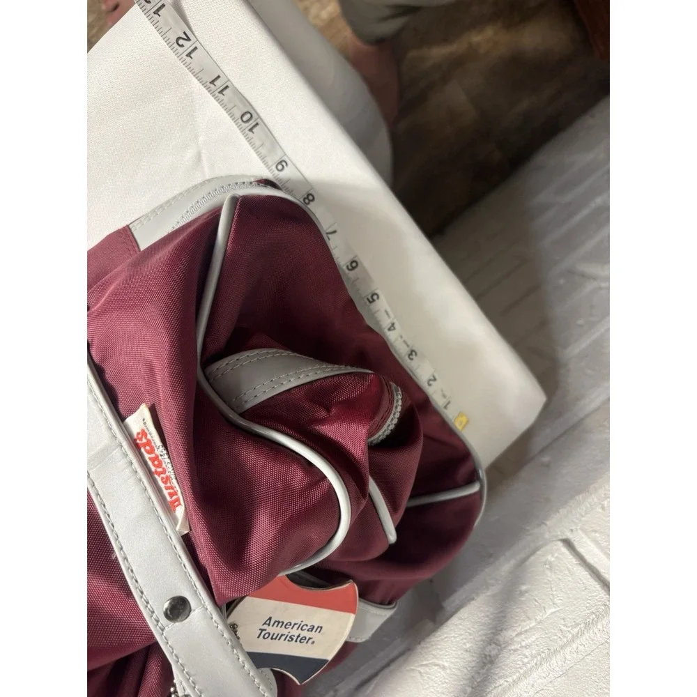 American Tourister Burgundy Gray Travel Duffel Bag RCV Monogram 16x13x9